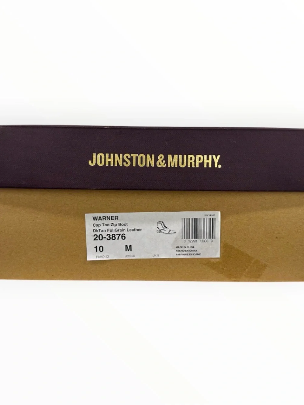 Johnston & Murphy Warner Cap Toe Zip Boots 10M Dark Tan Full Grain Leather NIB